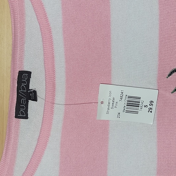 NWT | Pink & White Stripe Rhinestone Strawberry Icon Sweater| Small - Picture 4 of 7